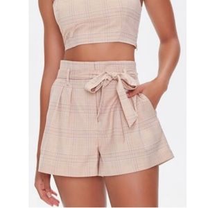 Forever 21 Tan Plaid Paperbag Shorts